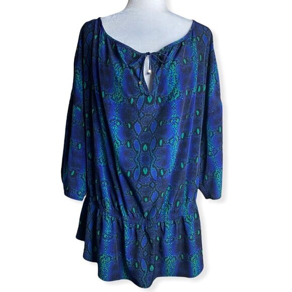 Liz Claiborne Snakeskin Print Lightweight Blue Green Blouse Womens PLUS Size 2X - Picture 1 of 8
